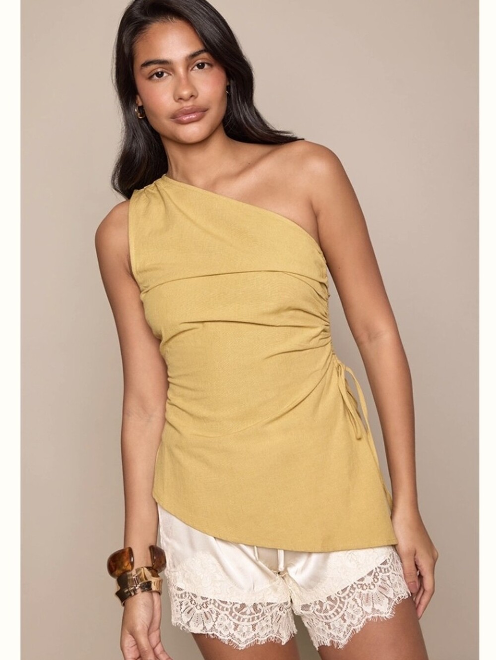 PLT One-Shoulder Mustard Top